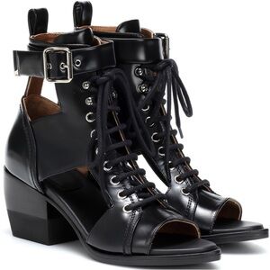 Chloé Rylee Cut-Out Leather Ankle Boot Heel Buckle Open-Toe Black EU 37.5 NIB